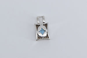 10K Emerald Cut Blue Topaz Diamond Halo Squared Pendant White Gold