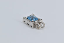 Load image into Gallery viewer, 10K Emerald Cut Blue Topaz Diamond Halo Squared Pendant White Gold