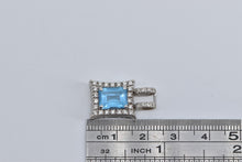 Load image into Gallery viewer, 10K Emerald Cut Blue Topaz Diamond Halo Squared Pendant White Gold