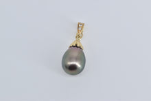 Load image into Gallery viewer, 14K Black Pearl Drop Diamond Accent Enhancer Pendant Yellow Gold