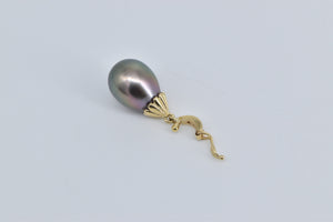 14K Black Pearl Drop Diamond Accent Enhancer Pendant Yellow Gold