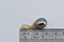 Load image into Gallery viewer, 14K Black Pearl Drop Diamond Accent Enhancer Pendant Yellow Gold
