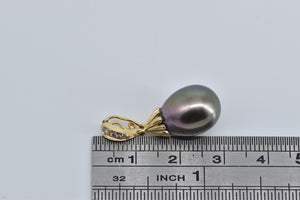 14K Black Pearl Drop Diamond Accent Enhancer Pendant Yellow Gold