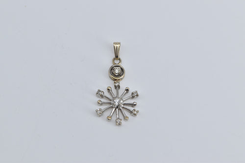 14K Vintage Diamond Star Burst Snow Flake Pendant White Gold