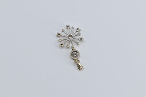 14K Vintage Diamond Star Burst Snow Flake Pendant White Gold