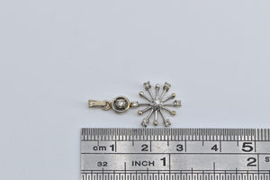 14K Vintage Diamond Star Burst Snow Flake Pendant White Gold