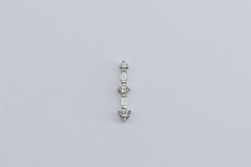 14K 0.47 Ctw Round & Baguette Diamond Bar Drop Pendant White Gold