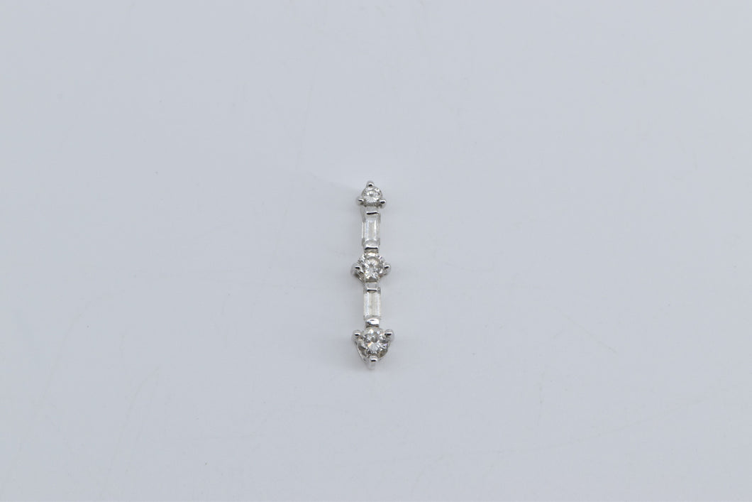 14K 0.47 Ctw Round & Baguette Diamond Bar Drop Pendant White Gold