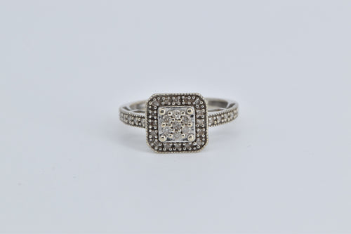 10K Squared Diamond Cluster Halo Promise Ring White Gold