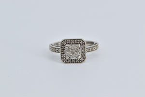 10K Squared Diamond Cluster Halo Promise Ring White Gold