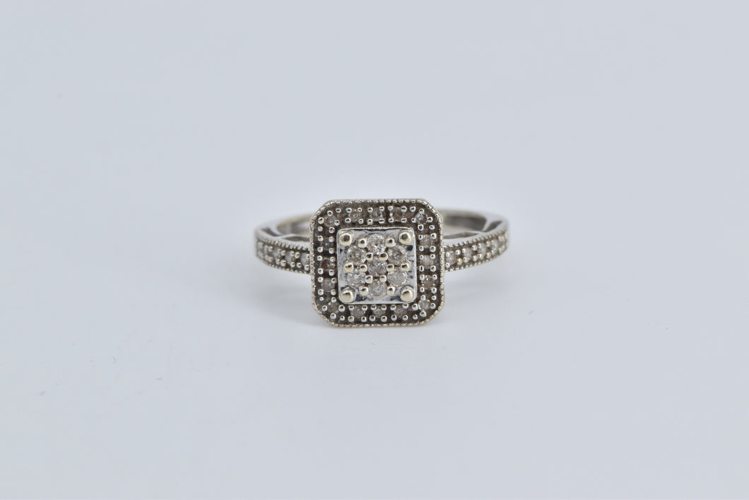 10K Squared Diamond Cluster Halo Promise Ring White Gold