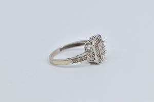 10K Squared Diamond Cluster Halo Promise Ring White Gold