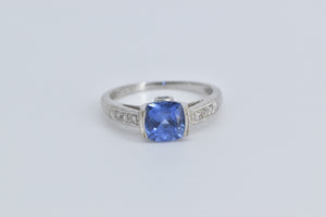 10K Cushion Synthetic Tanzanite Diamond Statement Ring White Gold