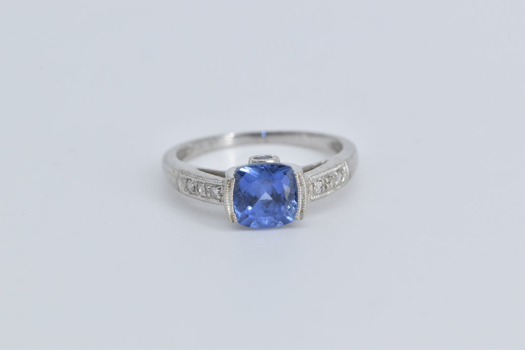 10K Cushion Synthetic Tanzanite Diamond Statement Ring White Gold