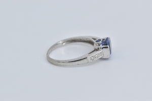 10K Cushion Synthetic Tanzanite Diamond Statement Ring White Gold