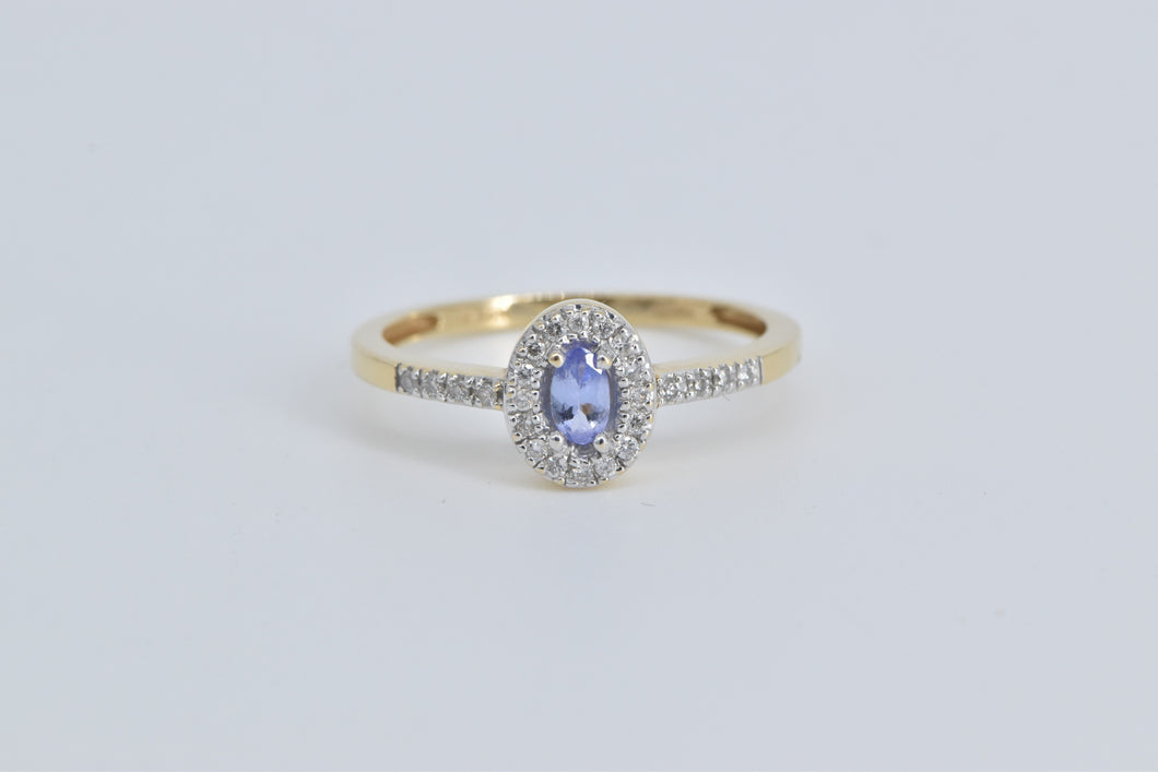 14K Oval Tanzanite Diamond Halo Engagement Ring Yellow Gold