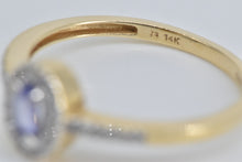 Load image into Gallery viewer, 14K Oval Tanzanite Diamond Halo Engagement Ring Yellow Gold