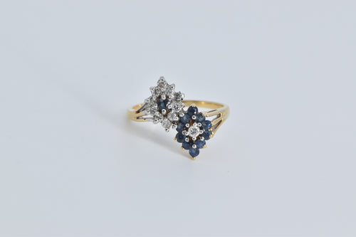 14K Sapphire Diamond Marquise Cluster Yin Yang Ring Yellow Gold