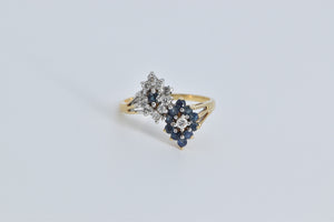 14K Sapphire Diamond Marquise Cluster Yin Yang Ring Yellow Gold
