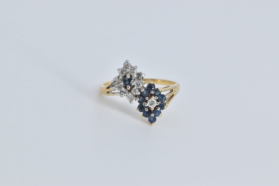 14K Sapphire Diamond Marquise Cluster Yin Yang Ring Yellow Gold