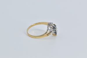 14K Sapphire Diamond Marquise Cluster Yin Yang Ring Yellow Gold