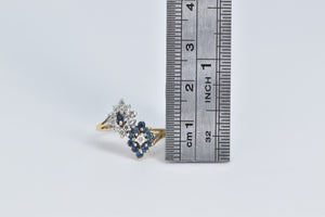 14K Sapphire Diamond Marquise Cluster Yin Yang Ring Yellow Gold