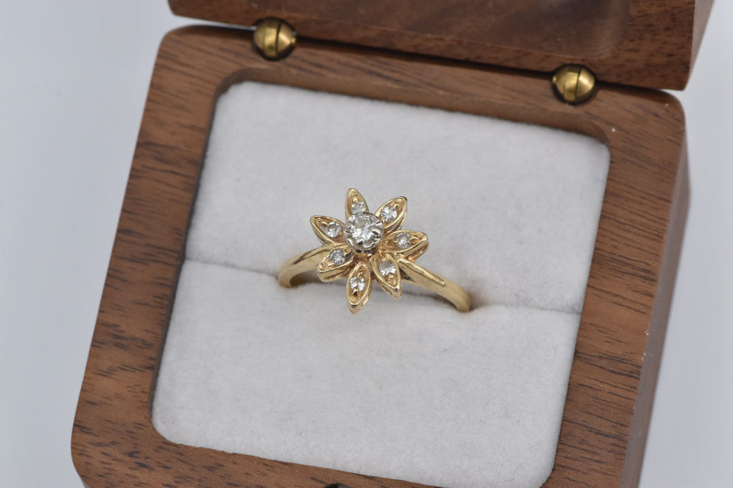 14K Diamond Flower Cluster Promise Engagement Ring Yellow Gold