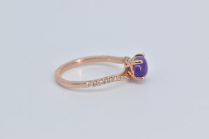 14K Oval Amethyst Cabochon Diamond Bypass Ring Rose Gold