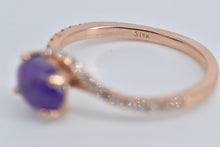 Load image into Gallery viewer, 14K Oval Amethyst Cabochon Diamond Bypass Ring Rose Gold