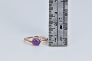 14K Oval Amethyst Cabochon Diamond Bypass Ring Rose Gold