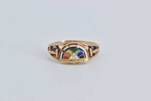 14K Enamel Int'l Order of the Rainbow Antique Ring Yellow Gold