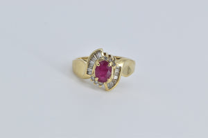 14K Natural Ruby Natural Diamond Baguette Bypass Ring Yellow Gold