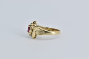 14K Natural Ruby Natural Diamond Baguette Bypass Ring Yellow Gold