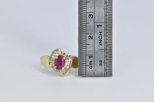 14K Natural Ruby Natural Diamond Baguette Bypass Ring Yellow Gold