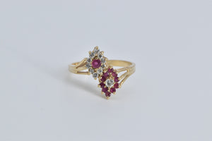 14K Ruby Diamond Marquise Cluster Yin Yang Ring Yellow Gold