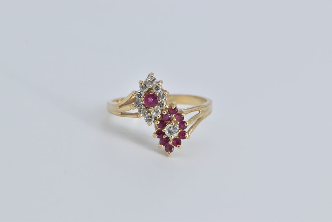 14K Ruby Diamond Marquise Cluster Yin Yang Ring Yellow Gold