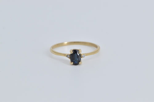 10K Oval Sapphire Diamond Accent Vintage Ring Yellow Gold