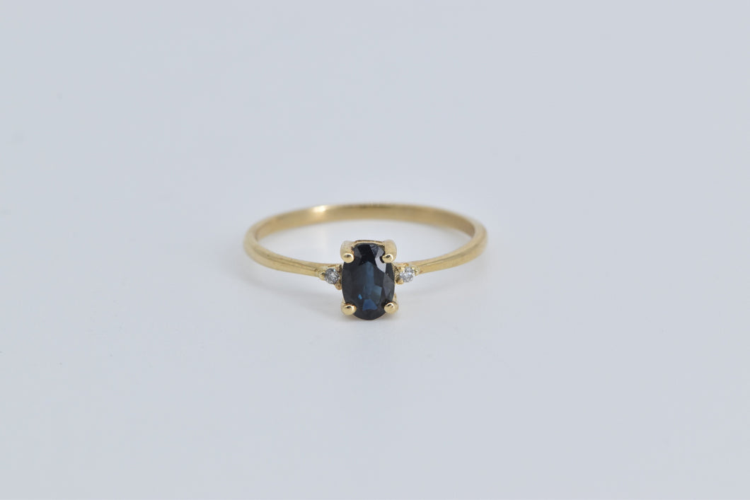 10K Oval Sapphire Diamond Accent Vintage Ring Yellow Gold
