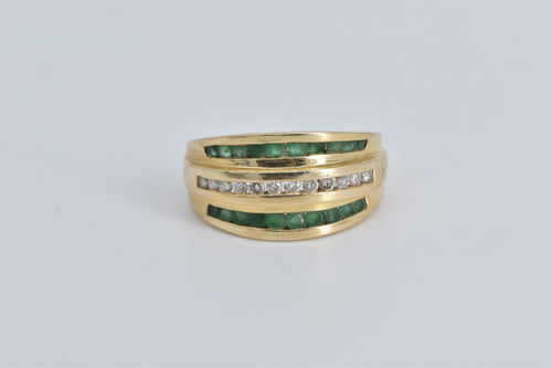 14K Natural Diamond Emerald Striped Contour Ring Yellow Gold