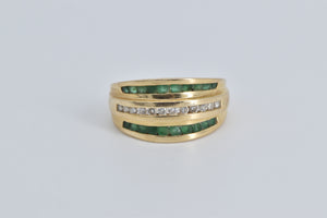 14K Natural Diamond Emerald Striped Contour Ring Yellow Gold