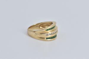 14K Natural Diamond Emerald Striped Contour Ring Yellow Gold