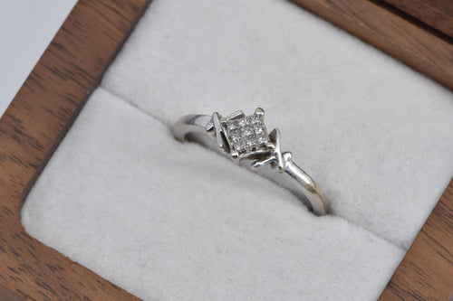 10K Princess Cut Natural Diamond Cluster Promise Ring White Gold