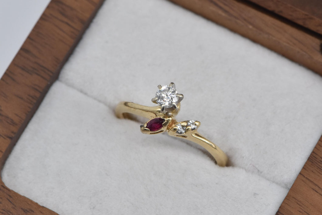 14K Natural Diamond Ruby Vintage Promise Engagement Ring Yellow Gold