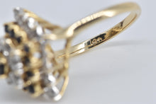 Load image into Gallery viewer, 14K Square Sapphire Natural Diamond Halo Cluster Ring Yellow Gold