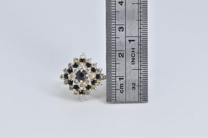 14K Square Sapphire Natural Diamond Halo Cluster Ring Yellow Gold