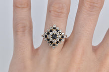 Load image into Gallery viewer, 14K Square Sapphire Natural Diamond Halo Cluster Ring Yellow Gold