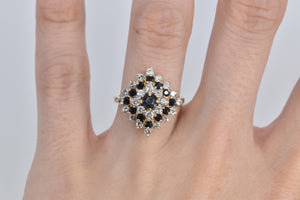 14K Square Sapphire Natural Diamond Halo Cluster Ring Yellow Gold