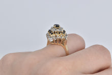 Load image into Gallery viewer, 14K Square Sapphire Natural Diamond Halo Cluster Ring Yellow Gold