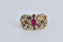 Load image into Gallery viewer, 14K Marquise Ruby Natural Diamond Checkered Ring Yellow Gold