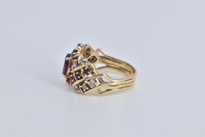14K Marquise Ruby Natural Diamond Checkered Ring Yellow Gold